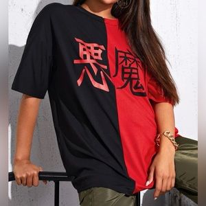 Shein oversized red/black tshirt size:M never worn no tags